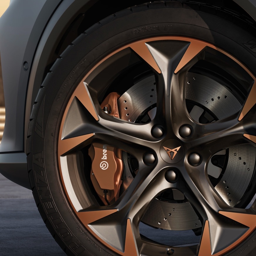 new cupra formentor compact suv with Brembo disc brakes in cupra copper