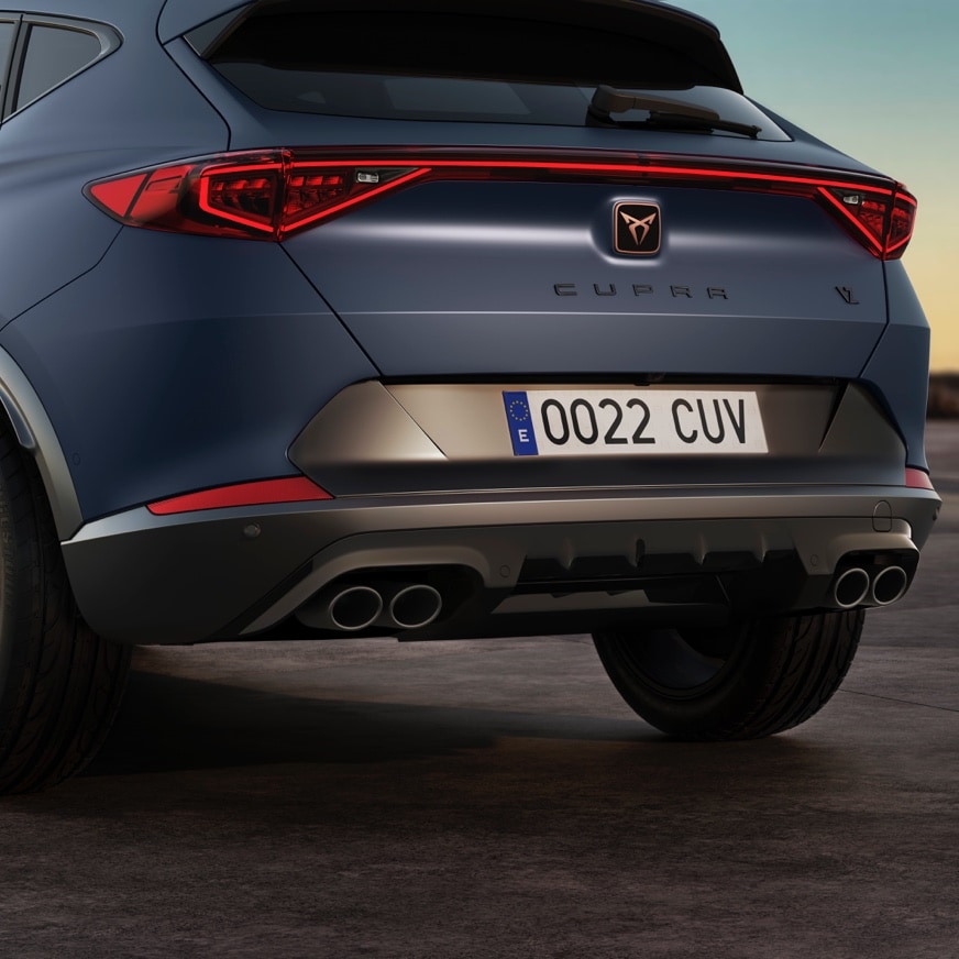 new cupra formentor compact suv with four black matte exhausts pipes