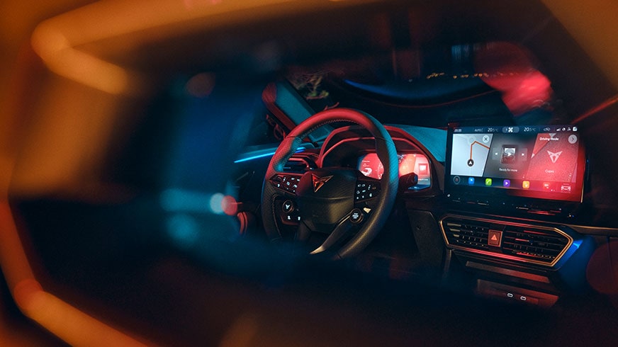 new cupra formentor compact suv steering wheel and online infotainment