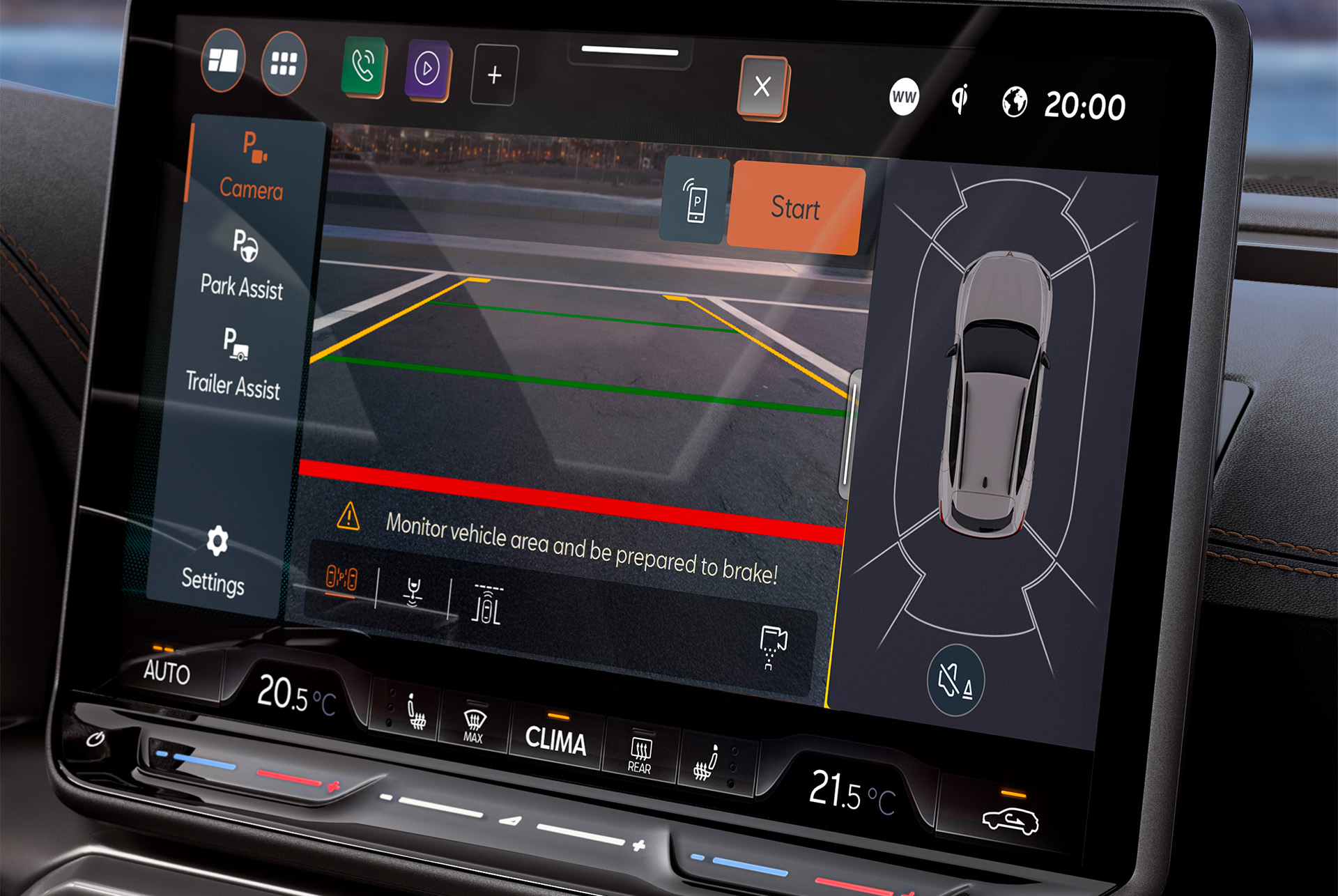 Close-up of the CUPRA Formentor’s touchscreen displaying the rear-view camera feature included in the Edge Pack.