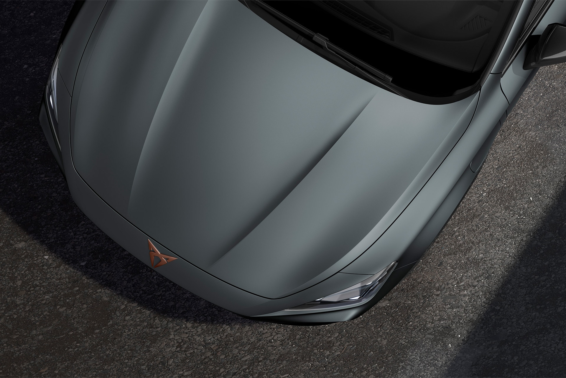 Upper shot of the front nose of the CUPRA Formentor in Enceladus Grey Matt.