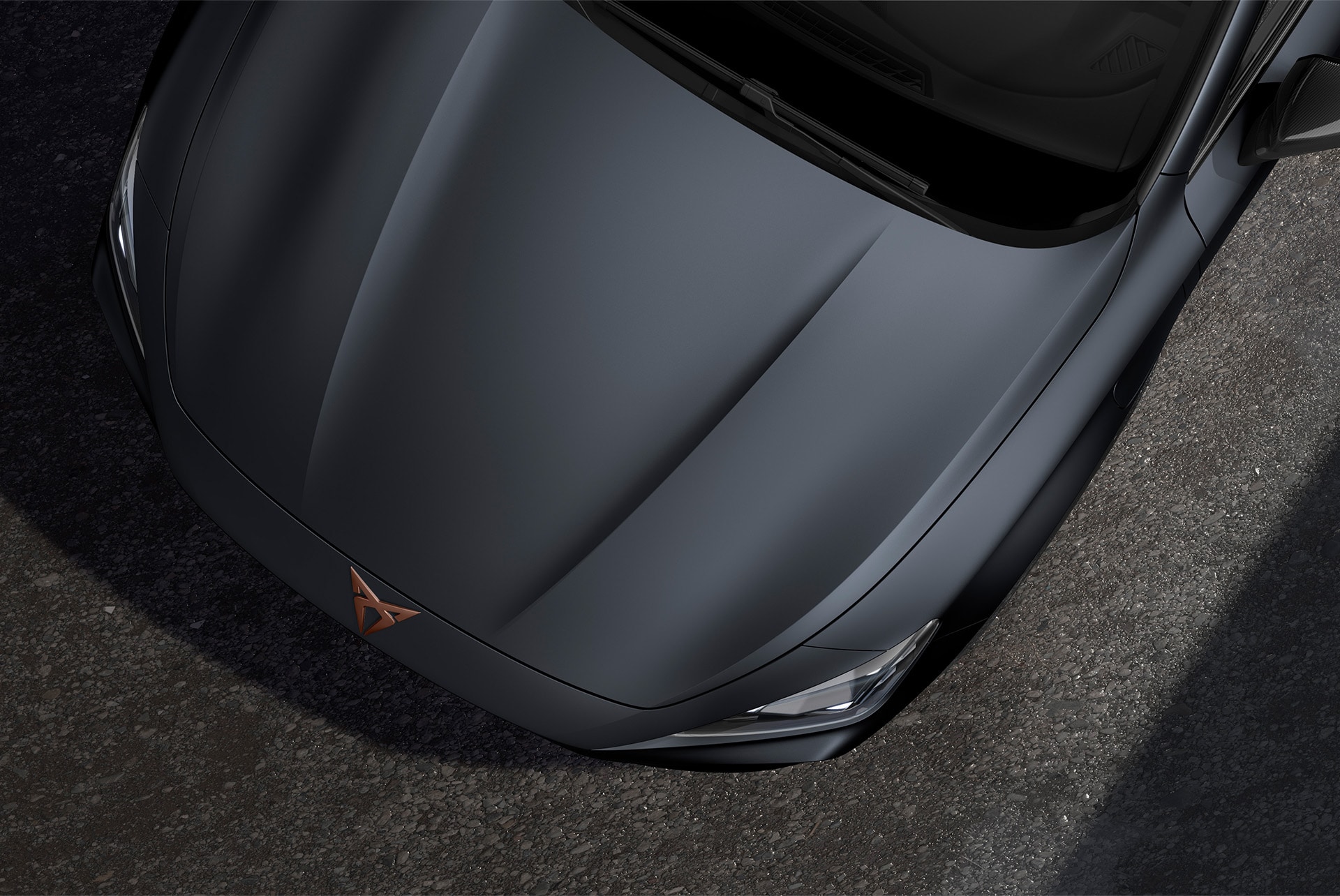Upper shot of the front nose of the CUPRA Formentor in Magnetic Tech Matt.