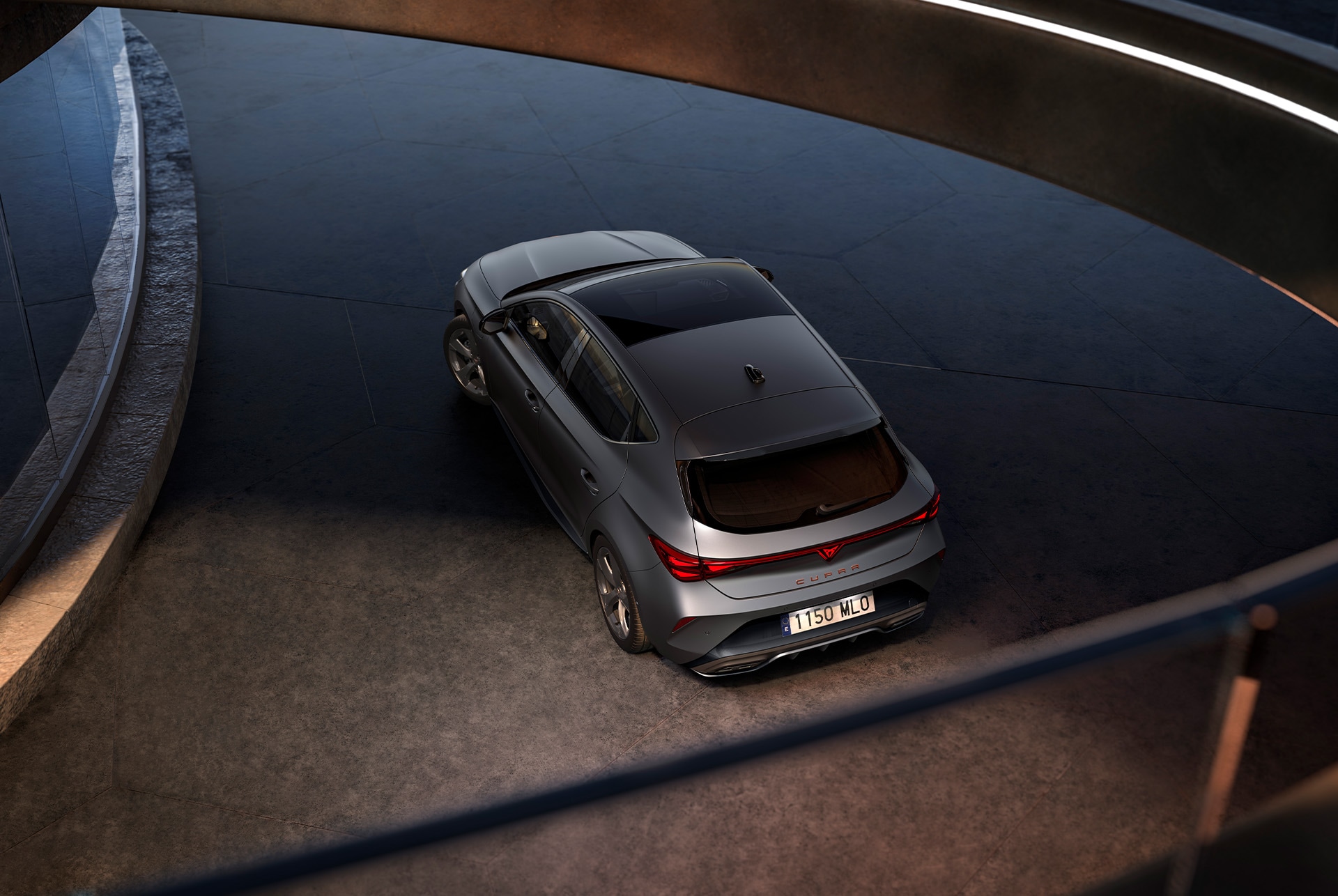 front view of new cupra leon 2024 car in dark atmosphere with ambient lighting.