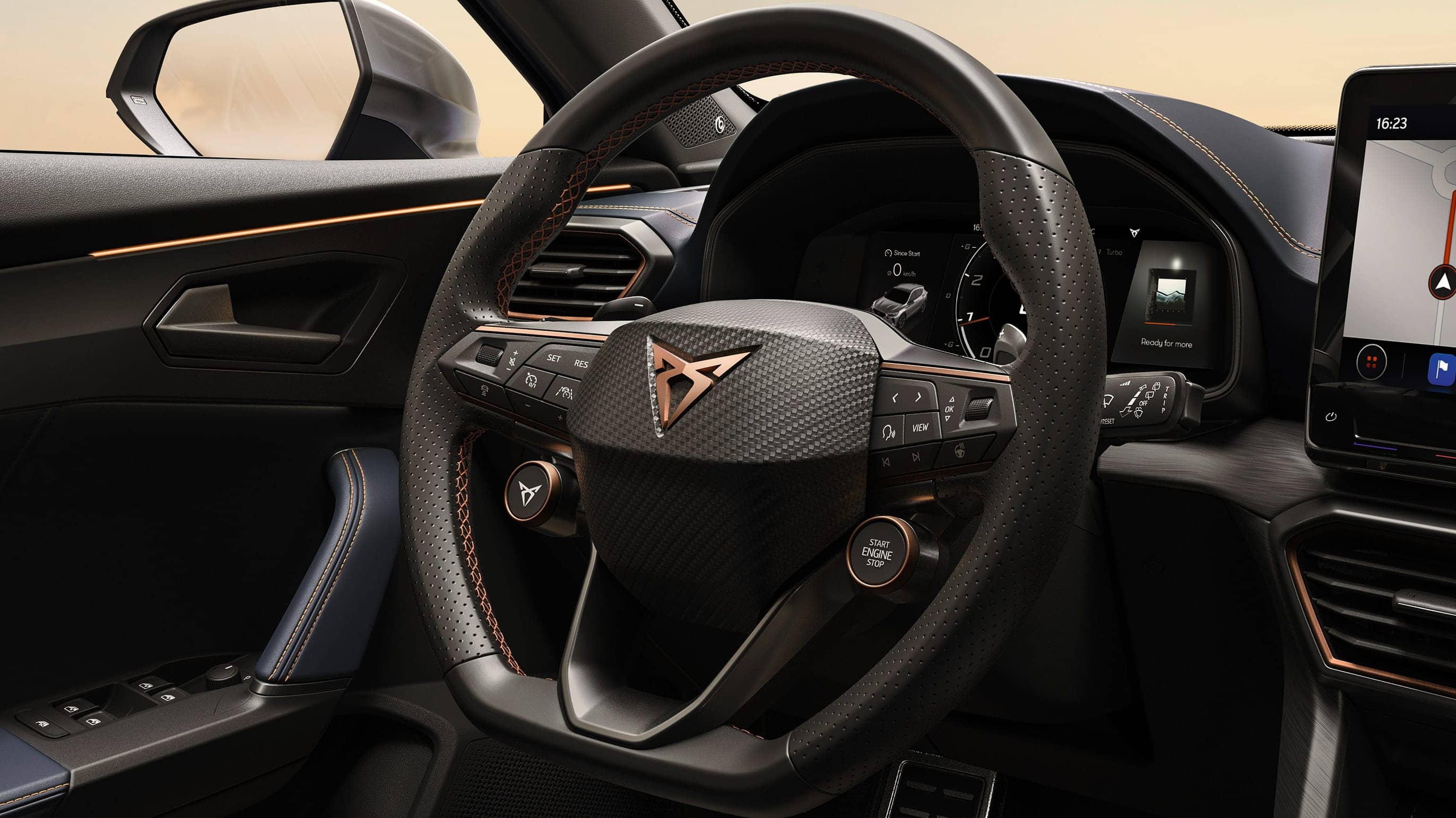 new cupra formentor compact SUV suv steering wheel with copper stitching