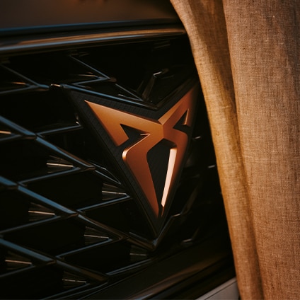 cupra brand logo on car grille, copper colour